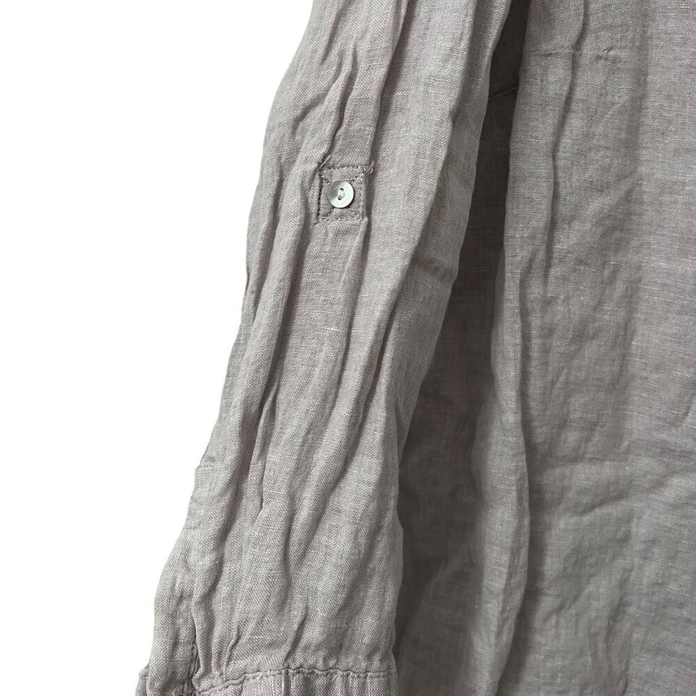 Sigrid Olsen Gray Linen Beachy Roll Tab Sleeve Bu… - image 2